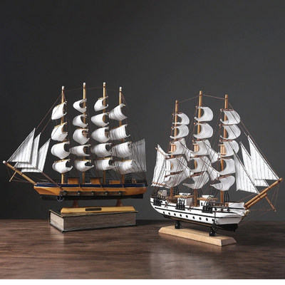 HomeQuill™ Mediterranean Style Wooden Sailboat Model