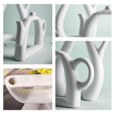 HomeQuill™ Minimalist White Ceramic Teapot Vase