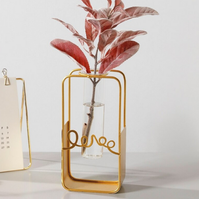 HomeQuill™ Geometric Golden Hydroponic Vase