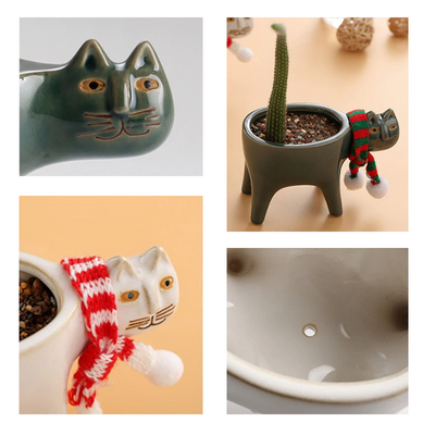 HomeQuill™ Ceramic Cat Flower Pots