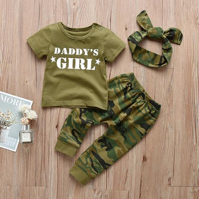 MiniFits™ 3 Piece Baby Camo Pajama Set BlueRove Daddy's Girl 3M