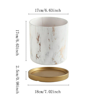 HomeQuill™ Golden White Marble Ceramic Flowerpot