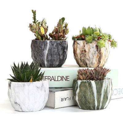 HomeQuill™ Textured Marble Plant Pots