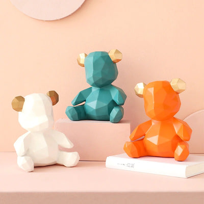 HomeQuill™ Modern Geometric Teddy Bear Figurine