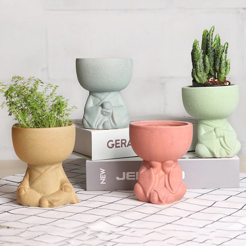 DenQuill™ Pastel Mini Buddha Succulent Pots