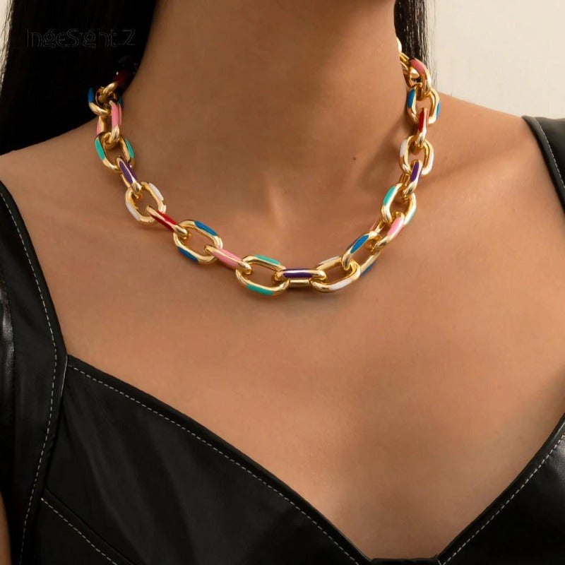 FashionChic™ Color-Spotted Gold Chain Necklace & Bracelet