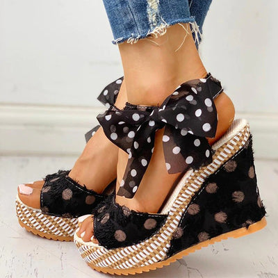 Polka-Dotted Ecstasy Wedge Sandals
